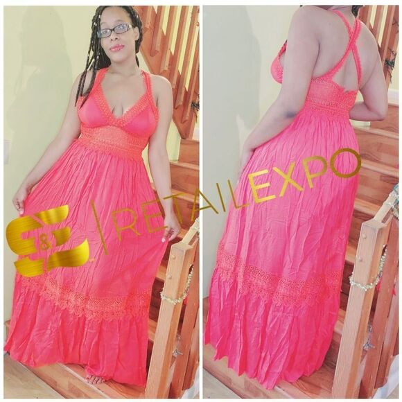 Red Maxi Dress With Crochet Detail - Picture 5 of 8